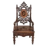 A Swiss inlaid burr walnut musical chair, unsigned, late 19th century   A Swiss inlaid burr walnut