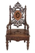 A Swiss inlaid burr walnut musical chair, unsigned, late 19th century   A Swiss inlaid burr walnut