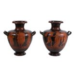 A pair of Naples terracotta three-handled vases , circa 1830   A pair of Naples terracotta (