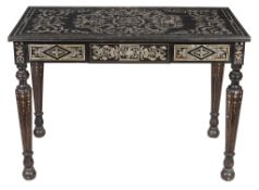 An Italian ebonised, ebony and mother of pearl marquetry inlaid centre table   An Italian