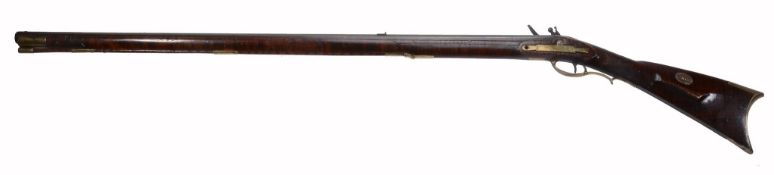 An American flintlock long arm single barrel ball gun of so-called...   An American flintlock long