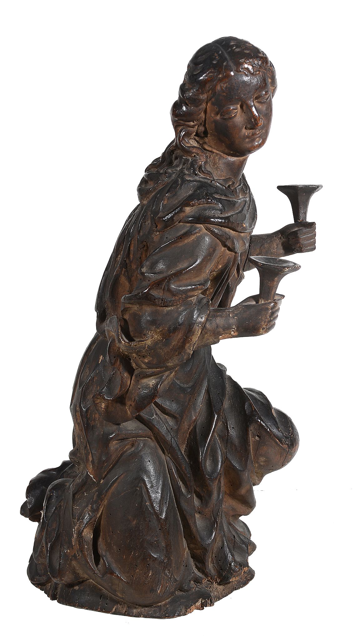 A central European sculpted and stained wood model of a female saint   A central European sculpted - Image 2 of 5