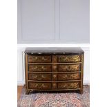 A brass marquetry, red tortoiseshell and gilt metal mounted commode   A brass marquetry, red
