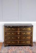 A brass marquetry, red tortoiseshell and gilt metal mounted commode   A brass marquetry, red