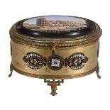 An Italian gilt metal, micro mosaic mounted and enamelled casket, circa 1875   An Italian gilt