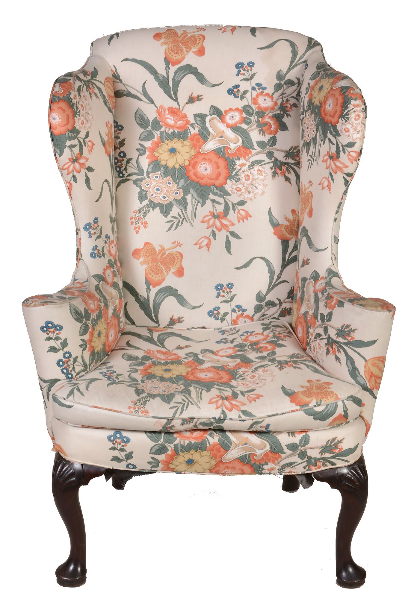 A George II mahogany and upholstered wing armchair , circa 1740   A George II mahogany and