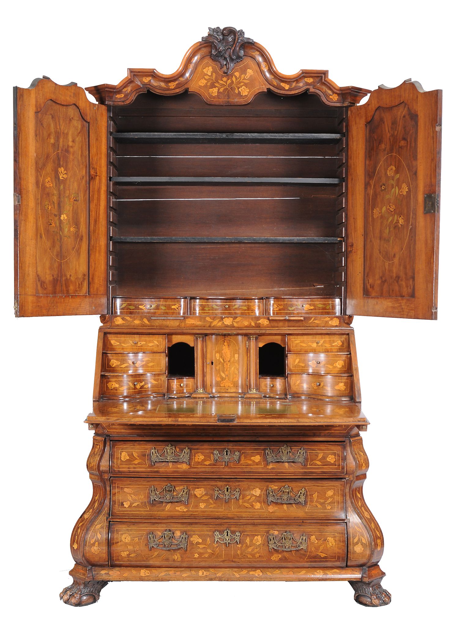 A Dutch walnut and marquetry bureau bookcase, circa 1800   A Dutch walnut and marquetry bureau - Image 2 of 14