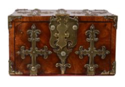 A William and Mary oyster walnut, rosewood and brass mounted Coffre Fort or...   A William and