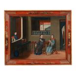 A pair of Chinese Export paintings of Interior scenes, late 18th century   A pair of Chinese