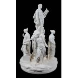 A French white biscuit porcelain allegorical group of Apollo and the muses...   A French white