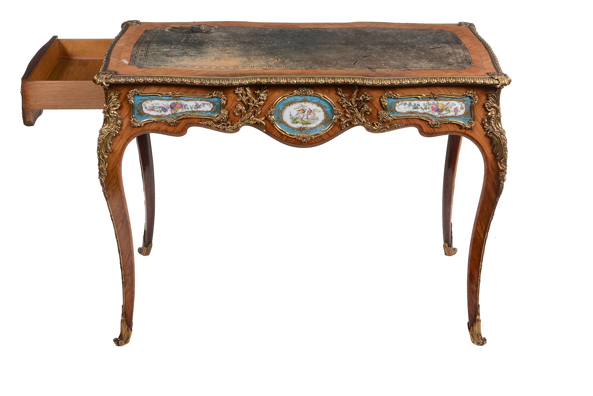 A French walnut and gilt-metal mounted writing table , in Louis XV style   A French walnut and - Image 3 of 6