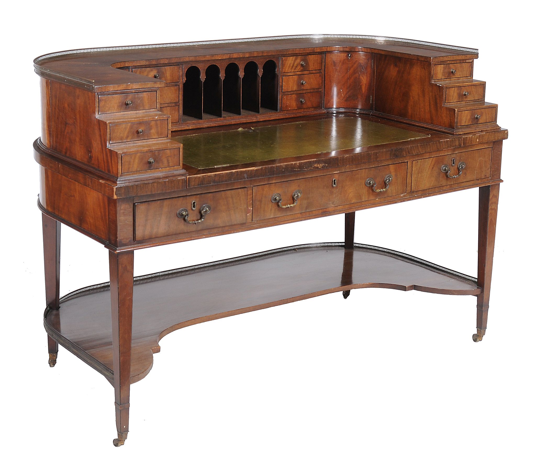 A mahogany and satinwood crossbanded Carlton House desk, in George III style   A mahogany and - Image 4 of 4