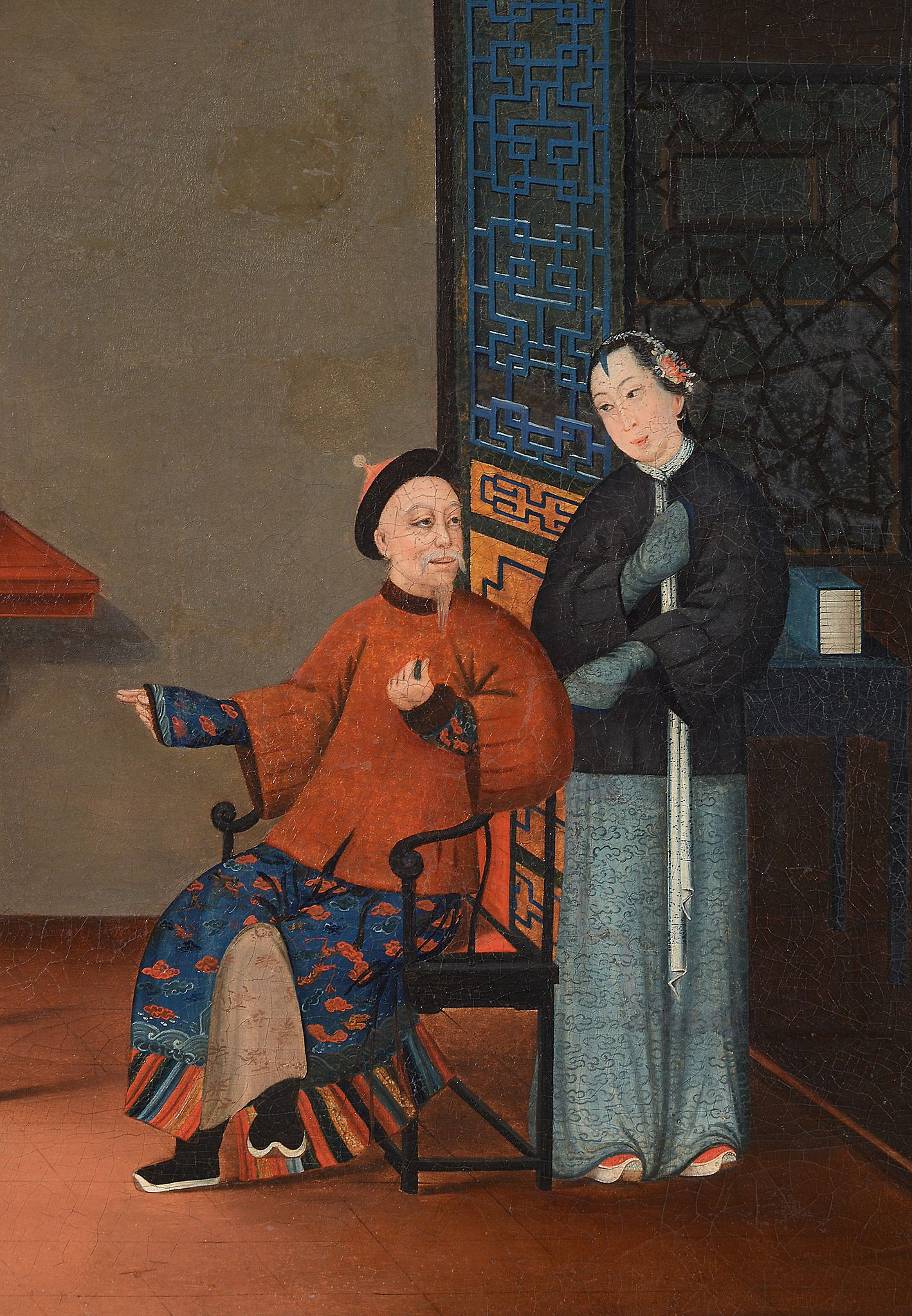 A pair of Chinese Export paintings of Interior scenes, late 18th century   A pair of Chinese - Image 4 of 8