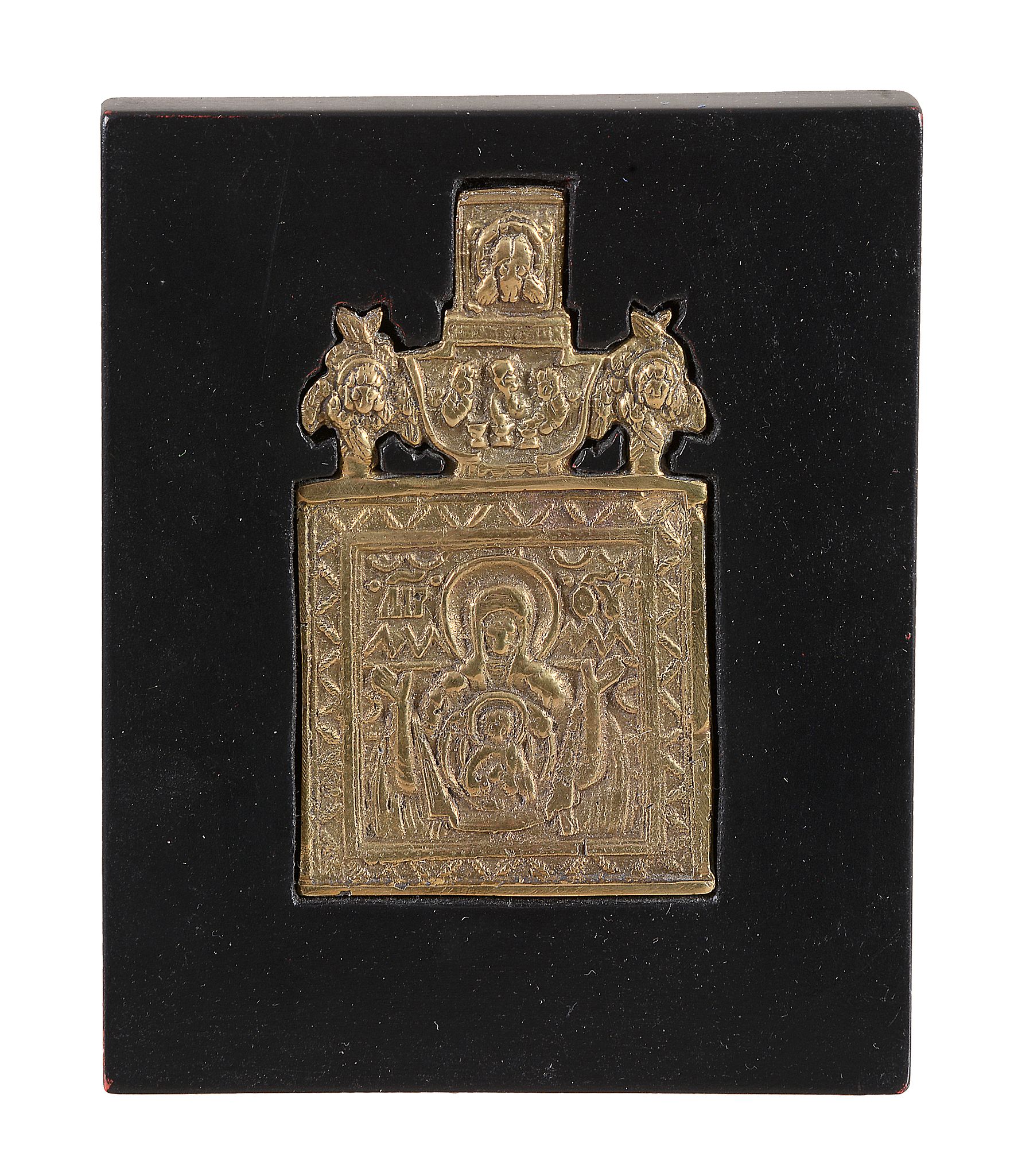 A Russian relief cast brass icon, the Mother of God of the Sign, circa 1800   A Russian relief