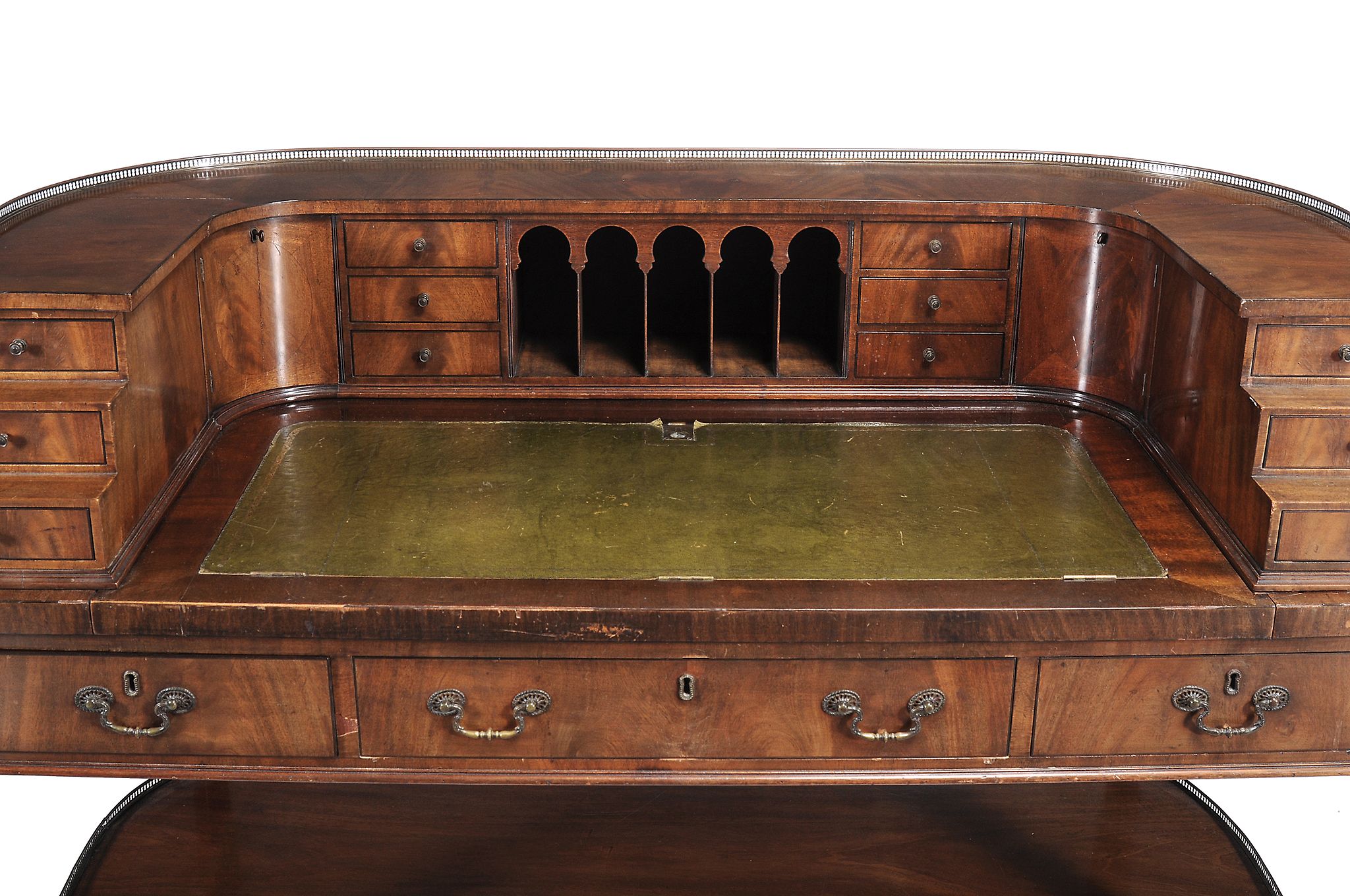 A mahogany and satinwood crossbanded Carlton House desk, in George III style   A mahogany and - Image 3 of 4