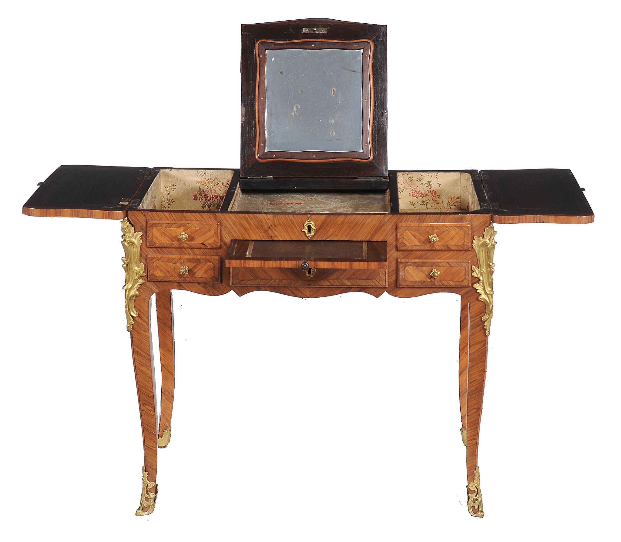 A Louis XV tulipwood and gilt metal mounted writing or dressing table   A Louis XV tulipwood and - Image 3 of 5
