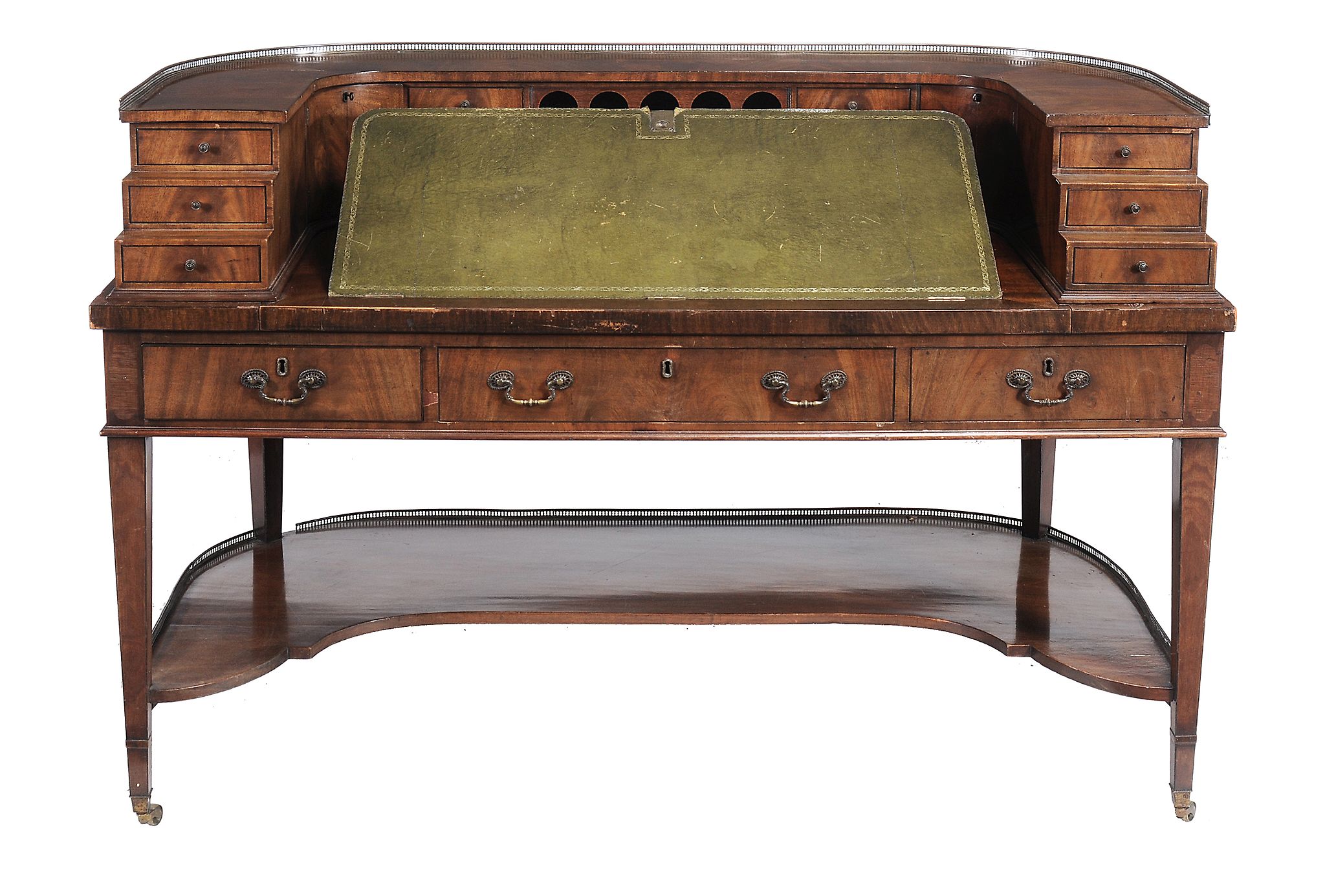 A mahogany and satinwood crossbanded Carlton House desk, in George III style   A mahogany and - Image 2 of 4