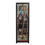 A northern French stained and leaded glass window panel depicting Saint Martin   A northern French