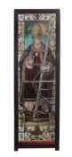 A northern French stained and leaded glass window panel depicting Saint Martin   A northern French