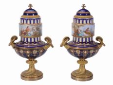A pair of Sèvres-style blue-ground and 'jewelled   A pair of Sèvres-style blue-ground and 'jewelled'