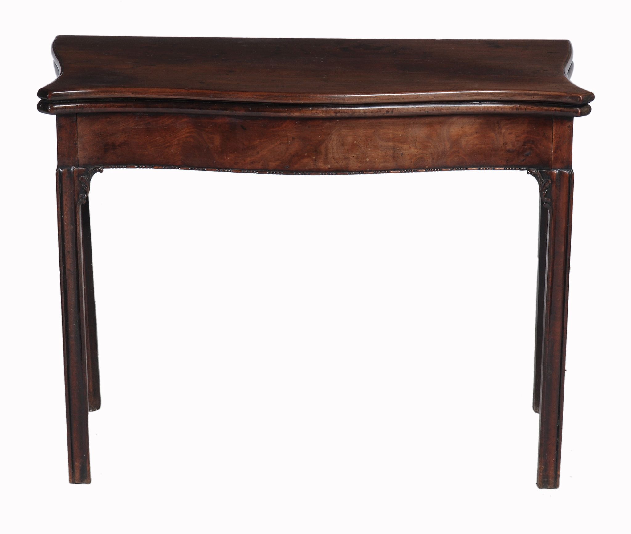 A George III mahogany serpentine folding tea table, circa 1770   A George III mahogany serpentine - Image 3 of 3