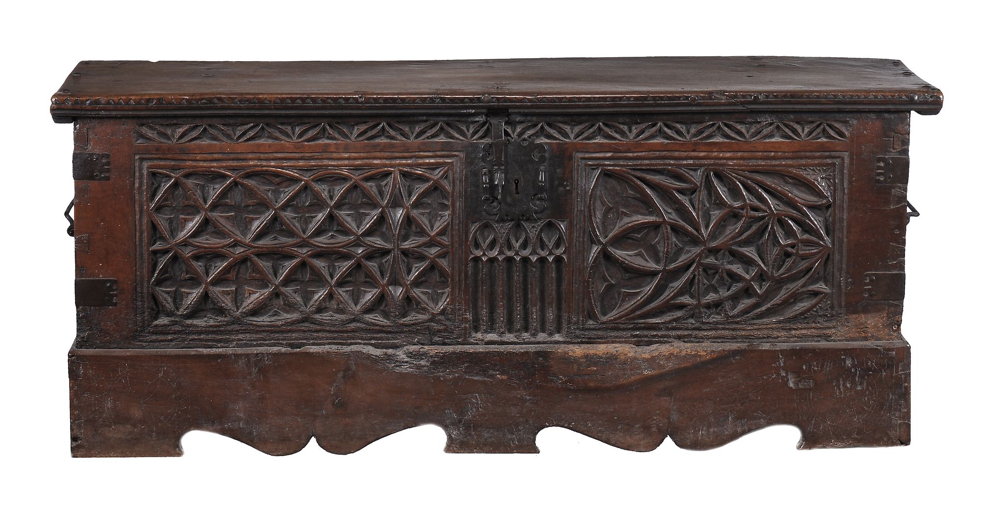 A Spanish walnut panelled chest, late 16th/ early17th century   A Spanish walnut panelled chest,