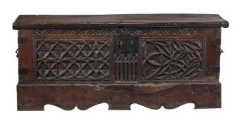 A Spanish walnut panelled chest, late 16th/ early17th century   A Spanish walnut panelled chest,