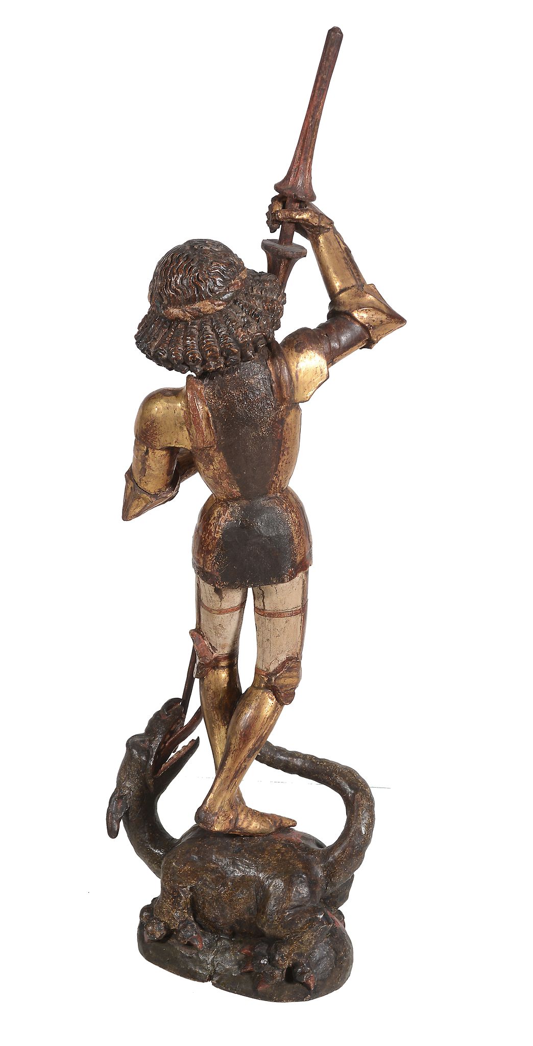 A German sculpted, polychrome painted and gilt wood group of Saint George...   A German sculpted, - Image 5 of 5