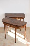 A pair of George III satinwood and painted folding card tables, circa 1790   A pair of George III