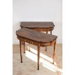A pair of George III satinwood and painted folding card tables, circa 1790   A pair of George III