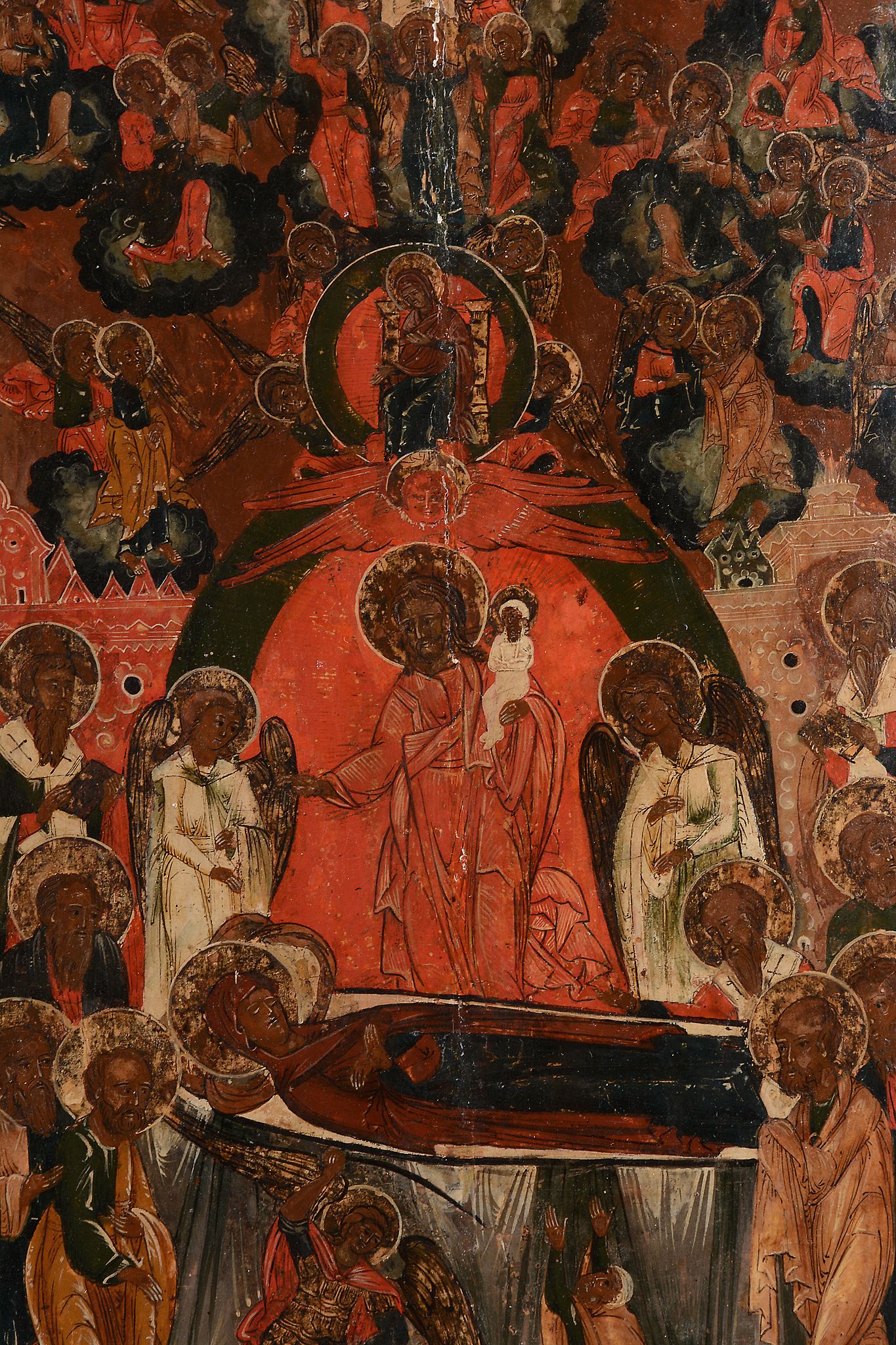 A north Russian polychrome painted and parcel gilt icon   A north Russian polychrome painted and - Image 3 of 4