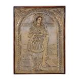 A Greek silver plated metal and part painted icon, Saint Omiros, 19th century   A Greek silver