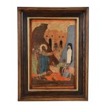 A Greek polychrome painted and parcel gilt icon, the Raising of Lazarus   A Greek polychrome painted