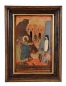 A Greek polychrome painted and parcel gilt icon, the Raising of Lazarus   A Greek polychrome painted