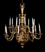 A gilt bronze sixteen light chandelier in Régence style   A gilt bronze sixteen light chandelier