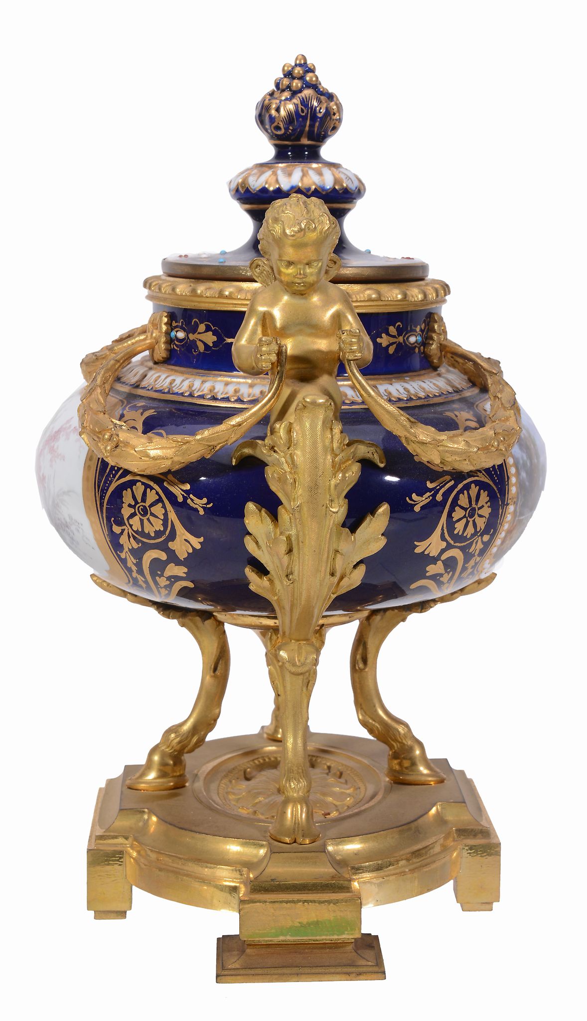 A Sèvres-style gilt-metal mounted urn and cover, late 19th century   A Sèvres-style gilt-metal - Image 5 of 5