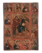 A north Russian polychrome painted icon, the Deisis and the Twelve Apostles   A north Russian