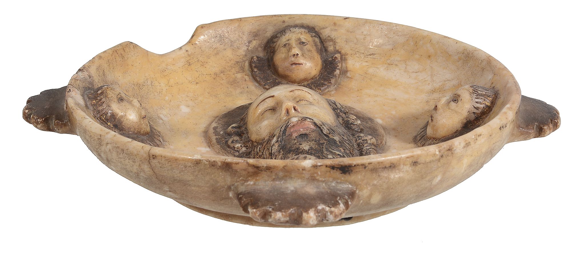 A sculpted alabaster bowl modelled with the head of Saint John the Baptist   A sculpted alabaster - Image 2 of 2