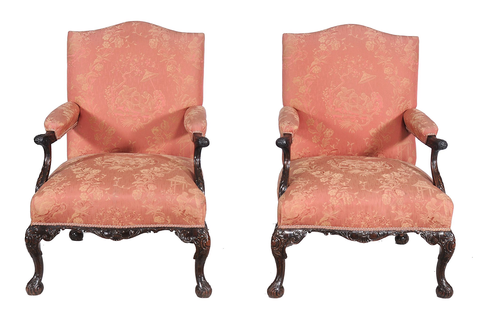 A pair of mahogany library armchairs in George II style, 19th century   A pair of mahogany library - Image 2 of 3