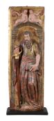 An Italian carved, painted and parcel giltwood figural relief panel   An Italian carved, painted and
