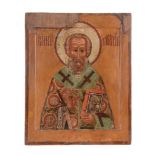 A central Russian polychrome painted icon, Saint Nicholas the Wonder Worker   A central Russian