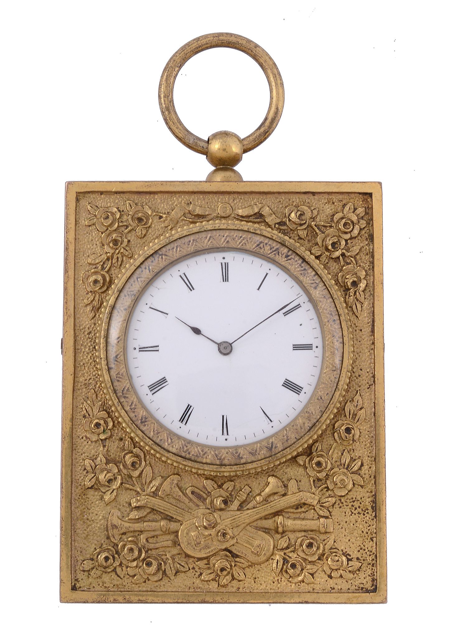 A Swiss gilt brass small travelling timepiece Unsigned   A Swiss gilt brass small travelling