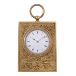A Swiss gilt brass small travelling timepiece Unsigned   A Swiss gilt brass small travelling