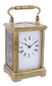 A French lacquered brass miniature carriage clock Unsigned   A French lacquered brass miniature