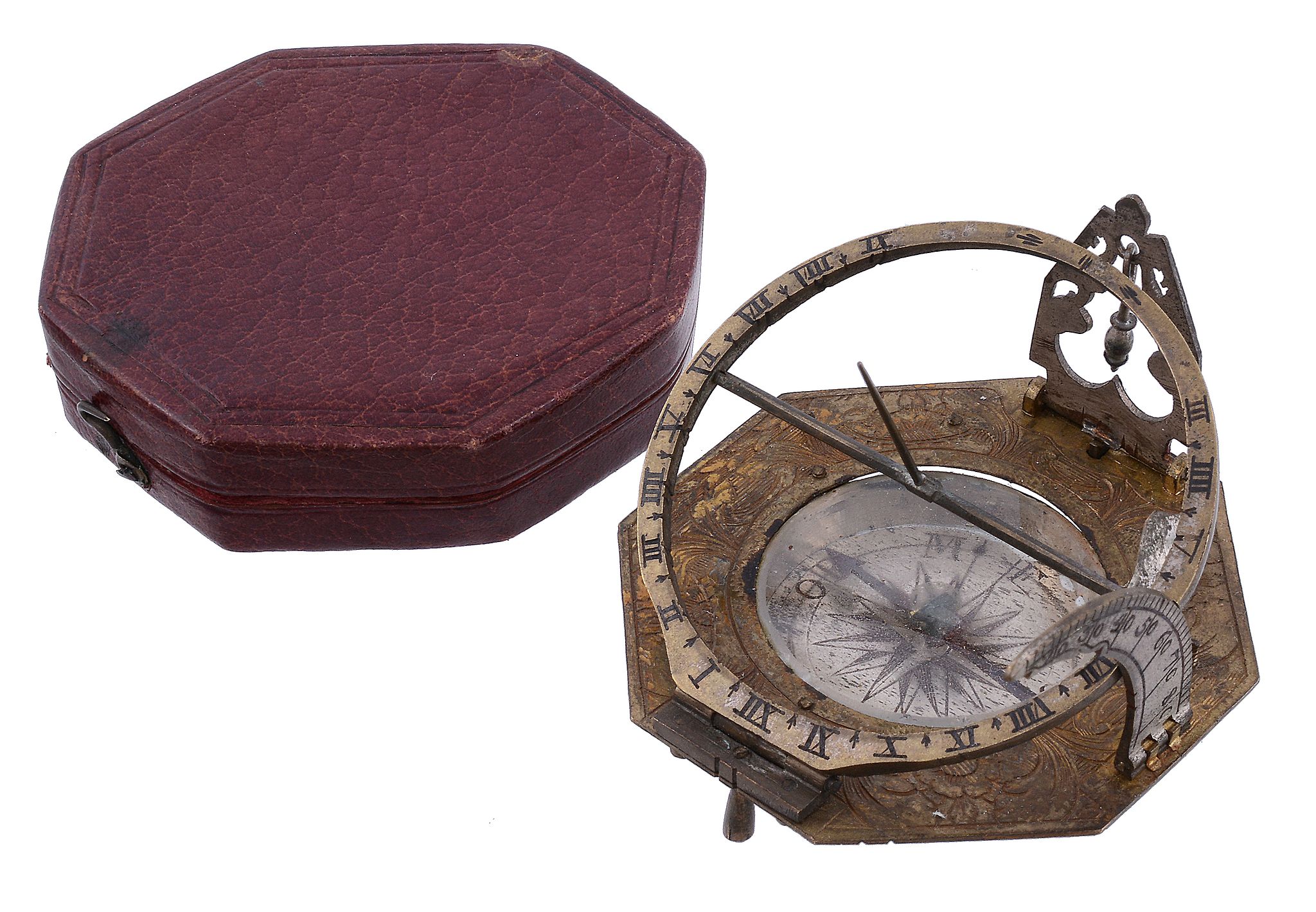 A German Augsburg pattern brass portable equinoctial compass sundial Andreas...   A German