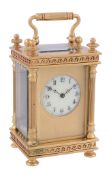 A French gilt brass miniature carriage timepiece Unsigned   A French gilt brass miniature carriage