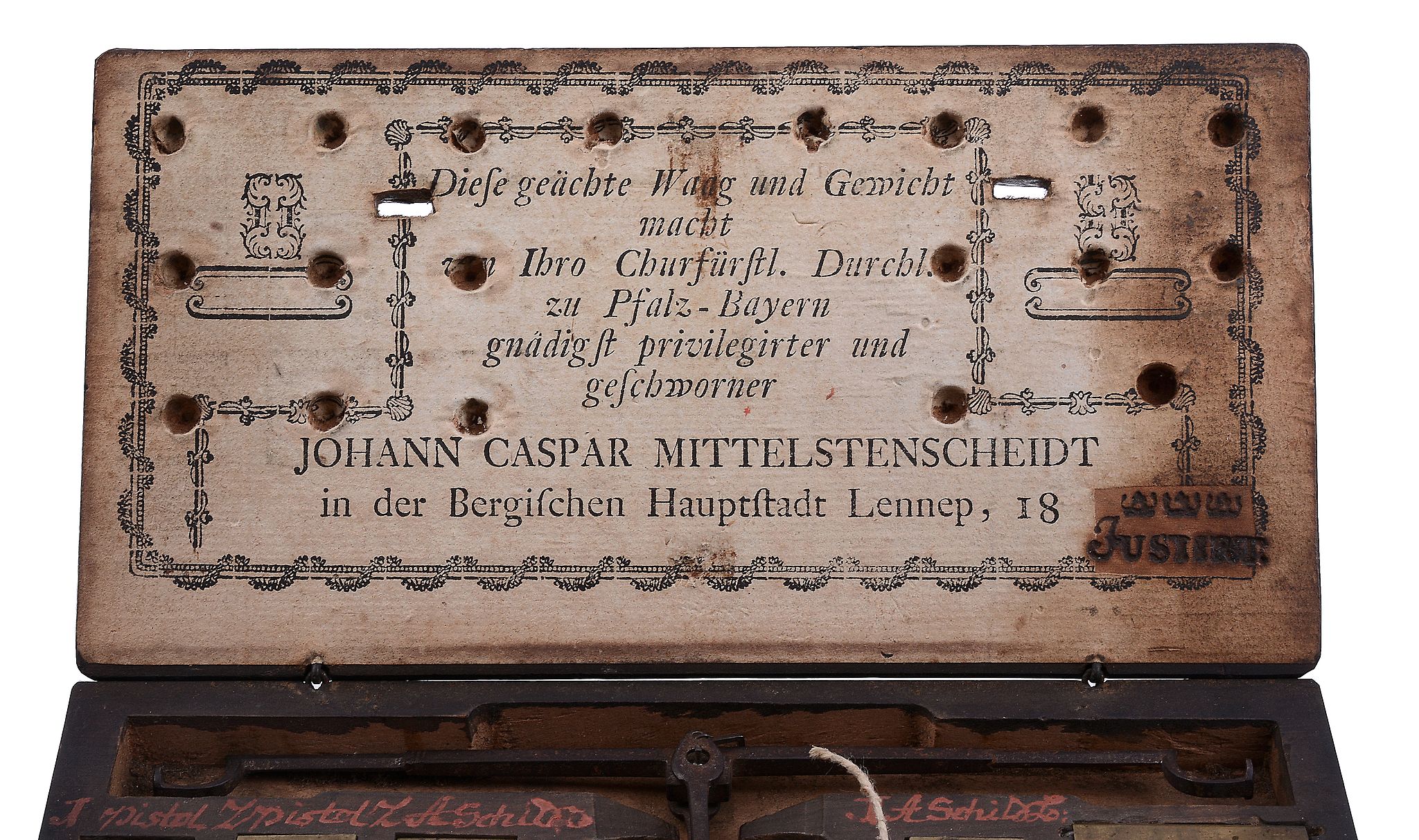 A German ebonised cased pair of coin scales Johann Caspar Mittelstenscheid   A German ebonised cased - Image 2 of 2