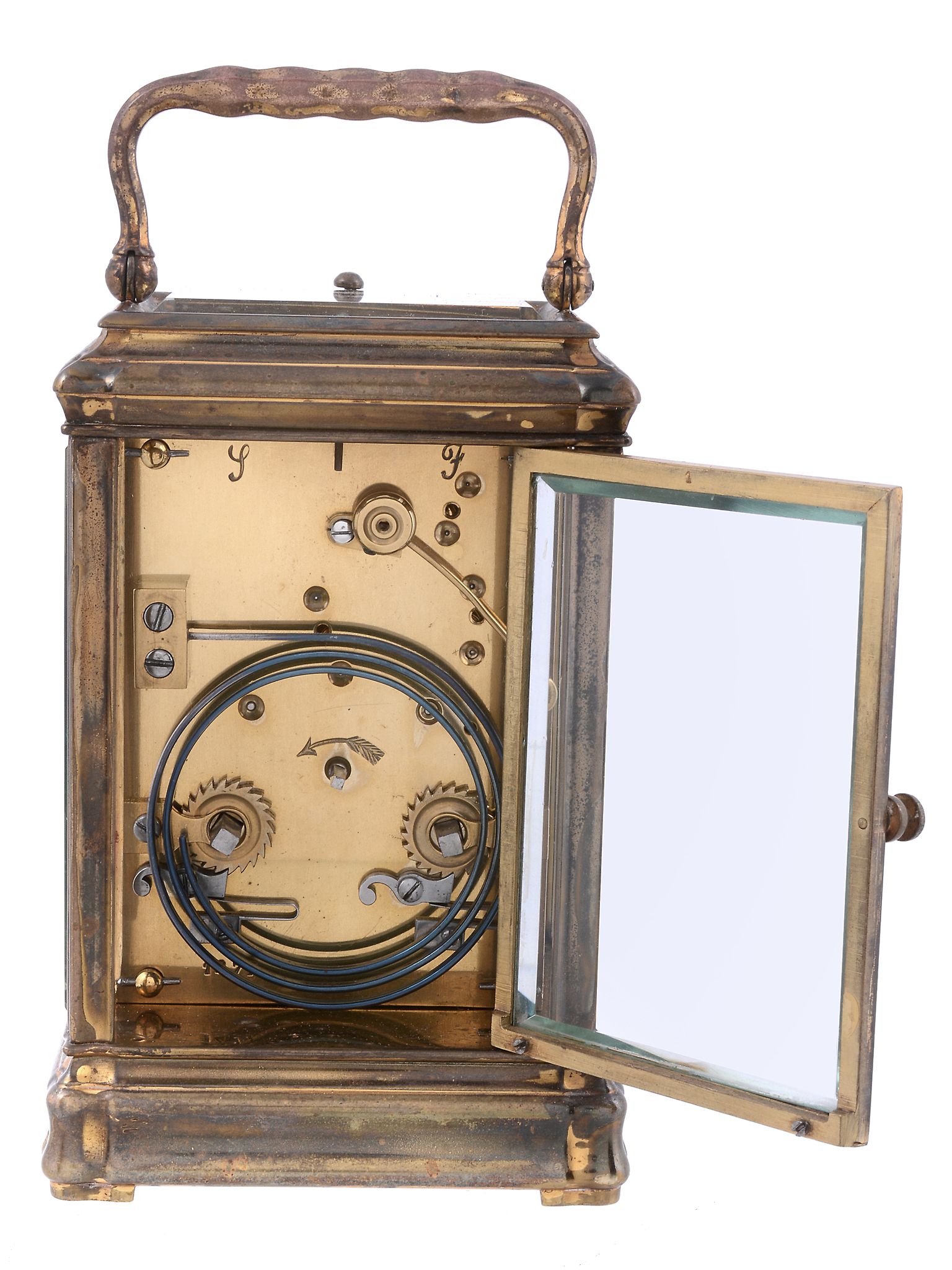 A French brass gorge cased carriage clock with push-button repeat Retailed...   A French brass - Image 3 of 3