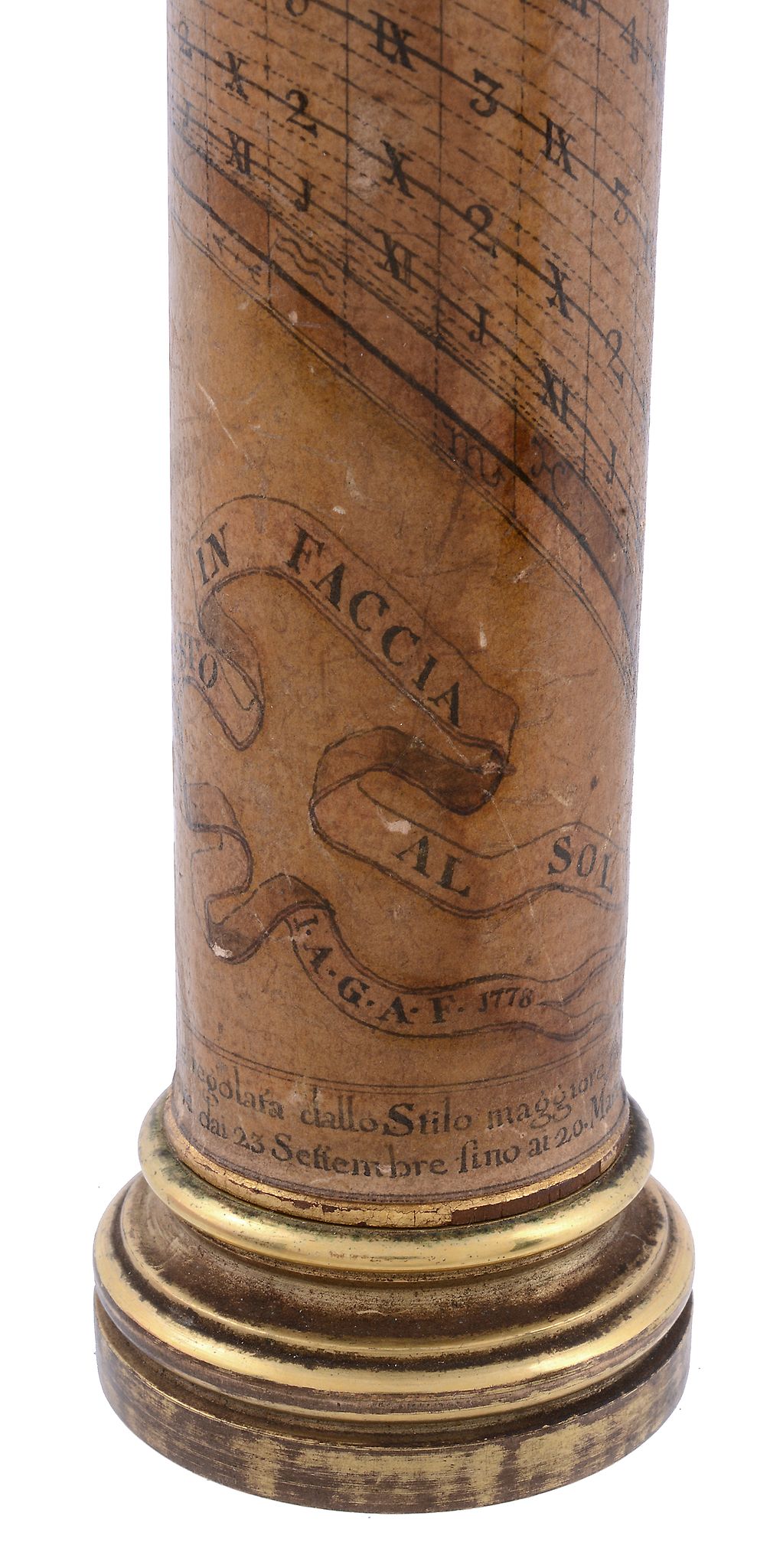 A rare Italian portable pillar sundial Initialled with maker's monogram I. A. G   A rare Italian - Image 2 of 4