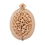 A fine Renaissance style gilt brass and pierced ivory pendant watch Unsigned   A fine Renaissance